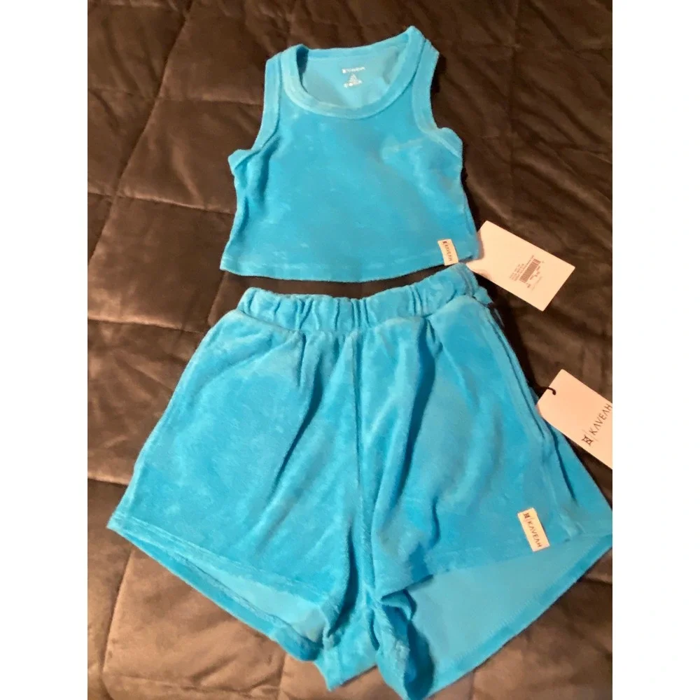 Kaveah Kids Ibiza Blue Terry Cloth Tank and Shorts Set Size S 8-10 NWT